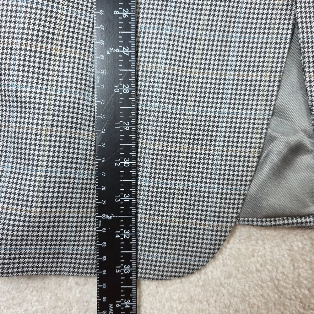 Burberry London Blazer Mens 44L Grey Silk Wool Houndstooth Kensington Sport Coat